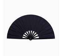1SourceTek Abanico plegable grande de tela de nailon, abanico plegable de mano chino Kung Fu Tai Chi, decoración de abanico plegable para recuerdos de fiesta (negro)