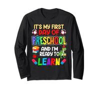 1st Day of Prek Kids My First Day of Preschool Boys Girls Manga Larga