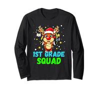 1st Grade Squad Reindeer Xmas Teacher Student Christmas Manga Larga