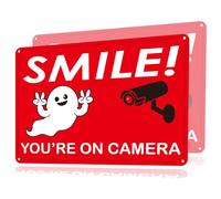 1step2dream Paquete de 2 letreros con texto en inglés "Smile Your on Camare" | Señales que brillan en la oscuridad | 0.040 mil de aluminio libre de óxido de 10 x 7 pulgadas, señal de vigilancia para