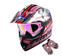 1Storm Casco de motocross juvenil para niρos, casco de motocicleta, color rosa tiburσn + gafas + guante rosa MG juvenil