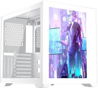 1STPLAYER SP7-EV - Carcasa blanca para PC para juegos, torre ATX media con panel de visualización frontal, vidrio templado y soporte de radiador de 360 mm, listo para USB 3.0 y tipo C