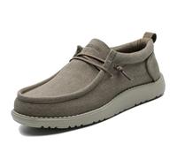 1TAZERO Zapatos anchos para hombre, sin cordones, zapatos anchos para caminar, mocasines casuales, cómodos zapatos ortopédicos para hombre con soporte de arco para fascitis plantar, Tela caqui, 17