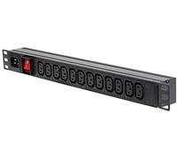 1U 12 Way HORIZ IEC 10A PDU + Switch | 19" Equipment/Cabinet Rack Power Distribution ENCLOSURES/Cabinet Racks, 1 X Cantidad - PDU-12WS-H-IEC-M-1U