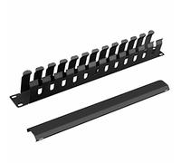 1U Cable Management Rack with Mounting Screws, 12 Slot/24 Port Metal Finger Duct Wire Organizer with Cover