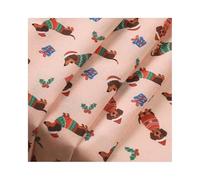 1unid Tela Estampado Perro Cartoon de Navidad - Tela Poliéster Tejida (50/100/200x150cm) - Rosa/Rojo/Albaricoque/Negro para DIY Decoración Festiva/Falda de Árbol/Sacos de Regalo(Pink,100X150cm)