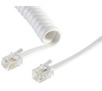 1x 4m - Cable telefónico con conector RJ10, cable espiral para auricular, cable para auricular telefónico, conector telefónico, cable RJ10, cable para teléfono fijo, cable telefónico blanco