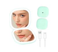 1X 5X Magnification LED Lighted Travel Pocket Mirror Rechargeable Double-Sided Makeup Mirror - Mint