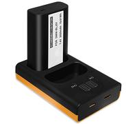 1x Batería 2650 mAh + Cargador Doble (USB, mit LCD) para DMW-BLJ31 Compatible con Panasonic Lumix DC-S1, S1R, S1H - Incl. Cable Micro USB (se Pueden Cargar 2 baterías simultáneamente)