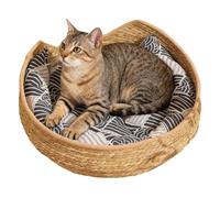 1x Cat Toy Basket | 35x35x13cm Woven Washable Pet Supplies with Cushion and Pillow, Elegant Cat Desk Bed - For Indoor Outdoor Winter Travel Car Camping Desk Bedside Window Chair Couch Room