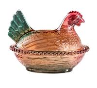 1x Chicken Candy Jar - Glass Trinket Holder | Animal Glass Candy Holder | Candies Dish With Lid | Farm Poultry Shape Food Container For Kitchen Bisscuits, Chocolate, Desserts, Fruits