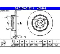 1X Disco de freno ATE 24.0109-0162.1 para HONDA INSIGHT (ZE_) 1.3 2009-2013
