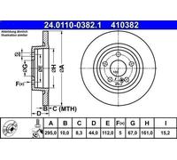 1X Disco de freno ATE 24.0110-0382.1 para CLASE A (W176) 2 2012-2018