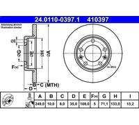 1X Disco de freno ATE 24.0110-0397.1 para PEUGEOT 308 SW II (LC_) 1.6 2014-2021