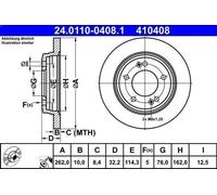 1X Disco de freno ATE 24.0110-0408.1 para IONIQ (AE) 1.6 2016-2022