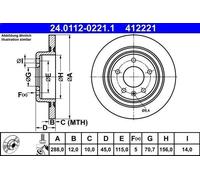 1X Disco de freno ATE 24.0112-0221.1 para INSIGNIA B Grand Sport (Z18) 2 2020-