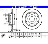 1X Disco de freno ATE 24.0112-0223.1 para FIESTA VII (HJ, HF) 1 2020-2022