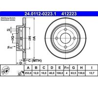 1X Disco de freno ATE 24.0112-0223.1 para FORD FIESTA VII (HJ, HF) 1 2020-2022