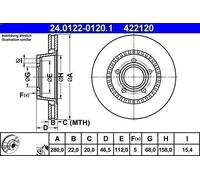 1X Disco de freno ATE 24.0122-0120.1 para AUDI QUATTRO (85) 2.1 1980-1987