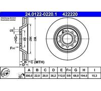 1X Disco de freno ATE 24.0122-0220.1 AUDI A4 B6 (8E2) 4.2 2003-2004