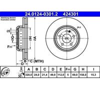 1X Disco de freno ATE 24.0124-0301.2 MERCEDES-BENZ GLC (X253) 2 2020-2022