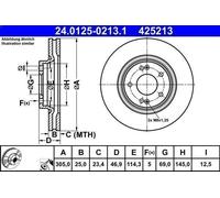 1X Disco de freno ATE 24.0125-0213.1 para KIA CEED (CD) 1.4 2018-2020