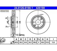1X Disco de freno ATE 24.0126-0190.1 para CITROEN DS5 2 2011-2015
