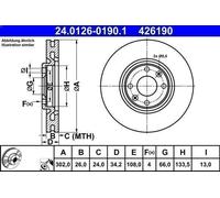 1X Disco de freno ATE 24.0126-0190.1 para CITROEN DS5 2 2013-2015
