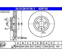 1X Disco de freno ATE 24.0128-0136.1 para PEUGEOT 807 (EB_) 2 2002-2006