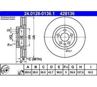 1X Disco de freno ATE 24.0128-0136.1 para PEUGEOT 807 (EB_) 2 2002-2006