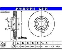1X Disco de freno ATE 24.0128-0164.1 para SAAB 9-3X (YS3) 2 2011-2015