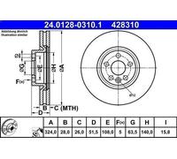 1X Disco de freno ATE 24.0128-0310.1 para VOLVO XC60 I SUV (156) 2 2013-2017