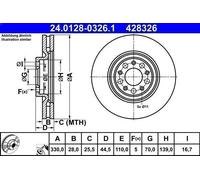 1X Disco de freno ATE 24.0128-0326.1 para ALFA ROMEO GIULIA (952_) 2 2016-2022