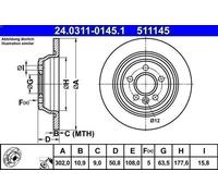 1X Disco de freno ATE 24.0311-0145.1 para FORD KUGA I 2 2010-2012