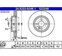 1X Disco de freno ATE 24.0322-0248.1 para MINI MINI (R56) 2 2011-2013