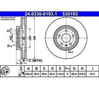 1X Disco de freno ATE 24.0330-0193.1 para AUDI A5 (8T3) 2 2008-2013