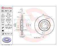 1X Disco de freno BREMBO 09.7011.31 para SKODA CITIGO (NF1) 1 2012-2019