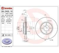 Disco de freno BREMBO 09C42211 delantero, ventilado , 1 Pieza