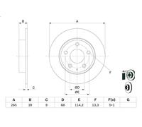 1X Disco de freno para BOSCH 0 986 479 E54 para MAZDA 3 (BM, BN) 2 2013-2019