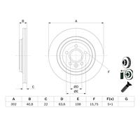 1X Disco de freno para BOSCH 0 986 479 E85 VOLVO V60 I (155) 2 2013-2018