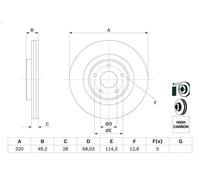 1X Disco de freno para BOSCH 0 986 479 F33 para INFINITI QX60 2.5 2012-2021