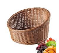 1x Hand-Woven Basket, Wicker Basket, Rattan Bread Baskets, Food Serving Bowl Woven, Imitation Rattan Tray, Food Display Organizer For Kitchen, Fruits, Vegetables, Potatoes, Banana, Pastries, Candy