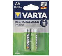VARTA Pilas AA, recargables, paquete de 2, Recharge Accu Phone, batería recargable, 1600 mAh Ni-MH, listas para usar, aptas para teléfonos inalámbricos