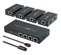 1X4 Splitter HDMI Extensor de Divisor Puerto sobre Cat5e/Cat6 Cable Ethernet con Control Remoto IR Sin demora hasta 60m/196ft y Resolución hasta 4K@60 Hz (1 In 4 out)