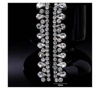 1Yard Crystal Rhinestone Border Hot Melt Diamond Strip Shiny Satin Ribbon DIY Clothes Skirts Decorative Accessories(White 16mm)