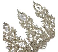 1Yard Gold Sequin Cording Fabric Flower Mesh Lace Trim Applique Sewing Craft For Wedding Dec. 36cm Wide