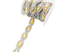 1yard Three Size Gold AB Crystal Rhinestone Trim DIY Webbing Ironing On Dress Shoes Bag Decoration Accessories(02)