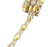 1yard Three Size Gold AB Crystal Rhinestone Trim DIY Webbing Ironing On Dress Shoes Bag Decoration Accessories(Color 03)