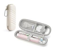 2.0 Portacepillos de dientes eléctrico de viaje, compatible con Oral B/Oral-B Pro/Philips Sonicare, funda para cepillo de dientes portátil, tira oblicua, resistente al agua, beige
