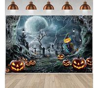 2.1x1.5m Halloween Telón de Fondo Halloween Foto Horror Luna Noche de Terror Cementerio Espantapájaros Calabaza Linterna Fotografía de Fondo Niños Adultos Familia Halloween Party Banner Decoraciones